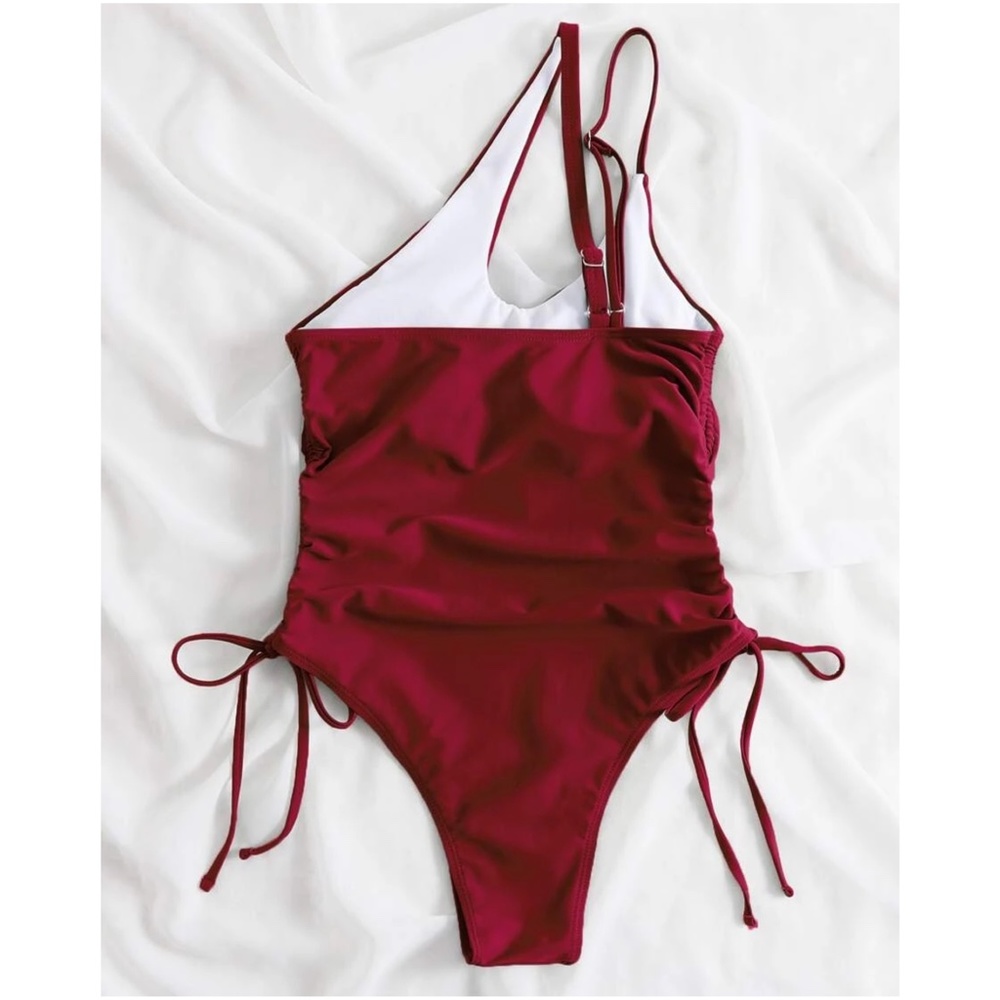 One Shoulder Tie Side Cheeky One Piece Monokini Swim - Picture 4 of 9